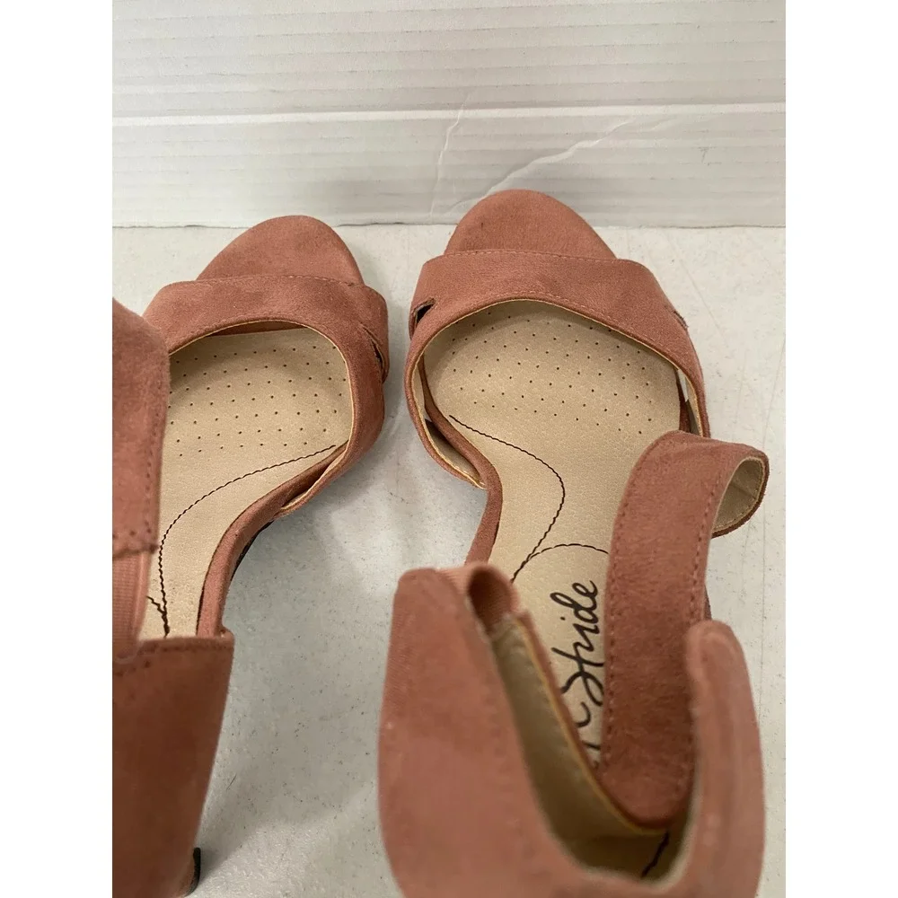 LifeStride Mega Heeled Sandals Women 7.5W Mauve Pink Excellent Faux Suede Strapp